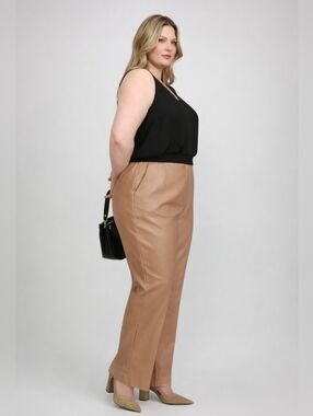 OPHELIA ROE High-Rise Faux Leather Pants - Tan NWT